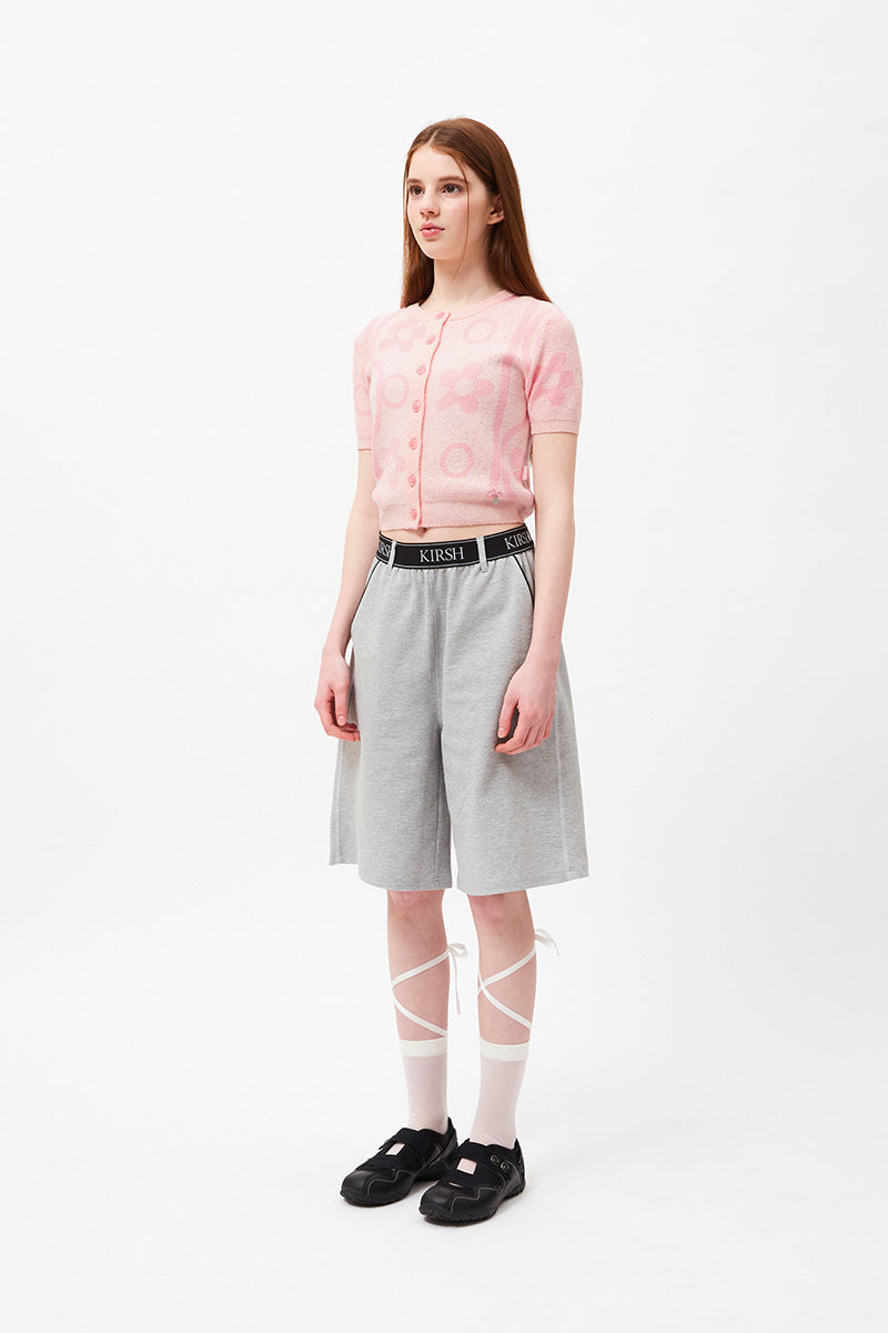 チェリージャガードパターンショートスリーブカーディガン【ピンク】