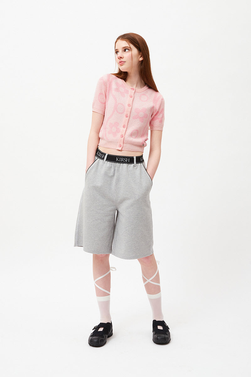 チェリージャガードパターンショートスリーブカーディガン【ピンク】