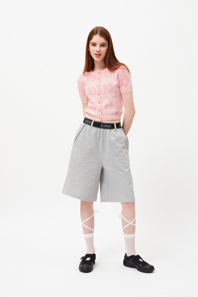 チェリージャガードパターンショートスリーブカーディガン【ピンク】