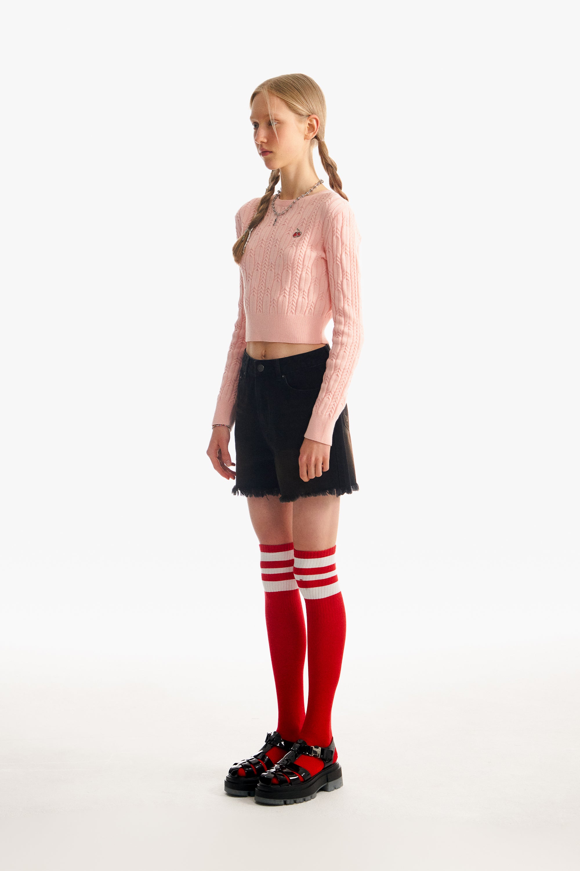 チェリーダメージデニムショートパンツ【ブラック】