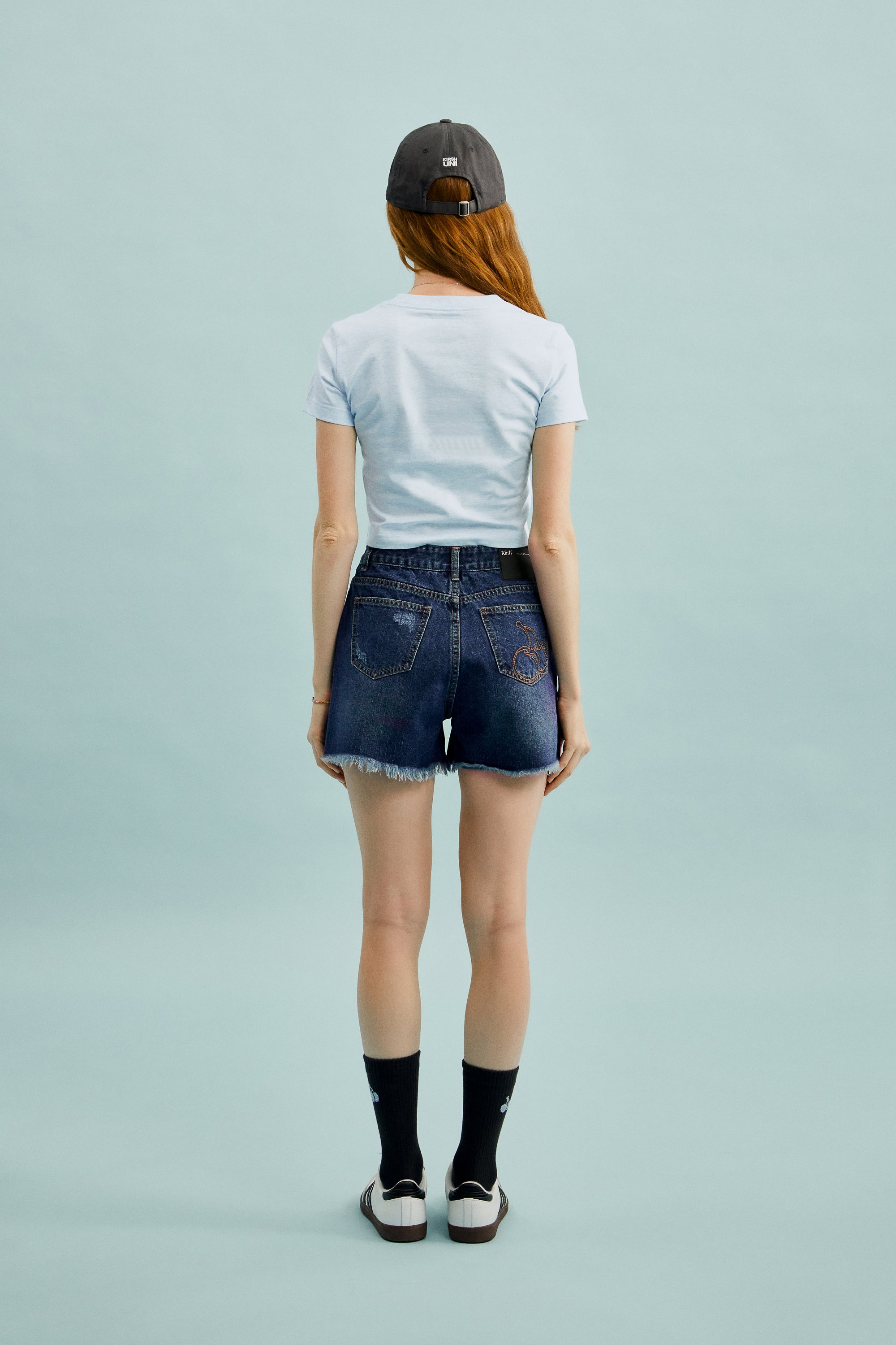 チェリーダメージデニムショートパンツ【ブルー】