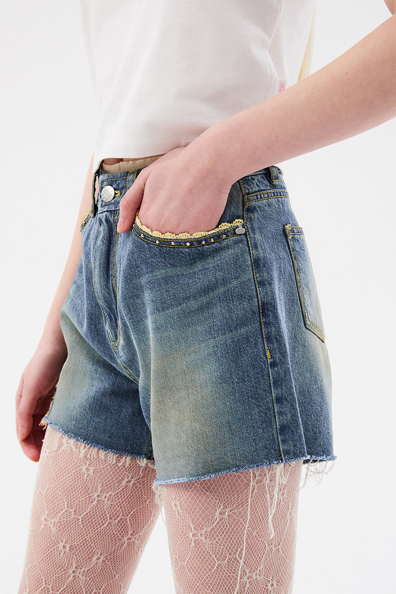 チェリーホットフィクスデニムショートパンツ【ブルー】