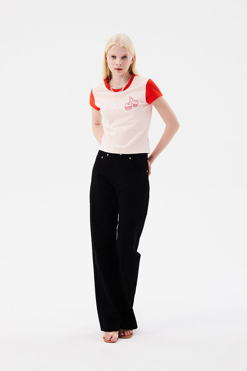 チェリーカラーリングキャップスリーブTシャツ【サーモン】
