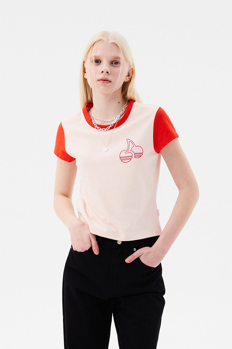 チェリーカラーリングキャップスリーブTシャツ【サーモン】