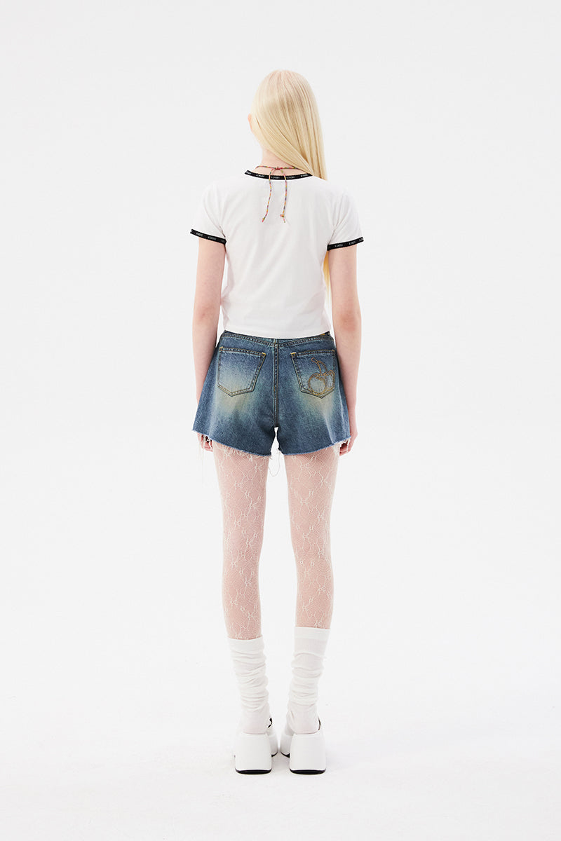 チェリーレーステープスリムTシャツ【ホワイト】