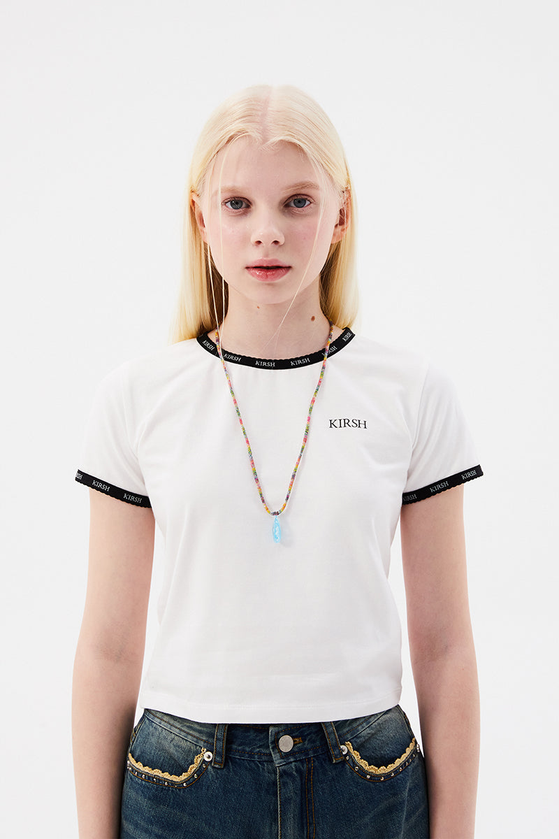 チェリーレーステープスリムTシャツ【ホワイト】