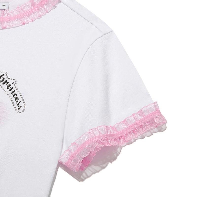 チェリーホットフィックスレースクロップTシャツ【ホワイト】