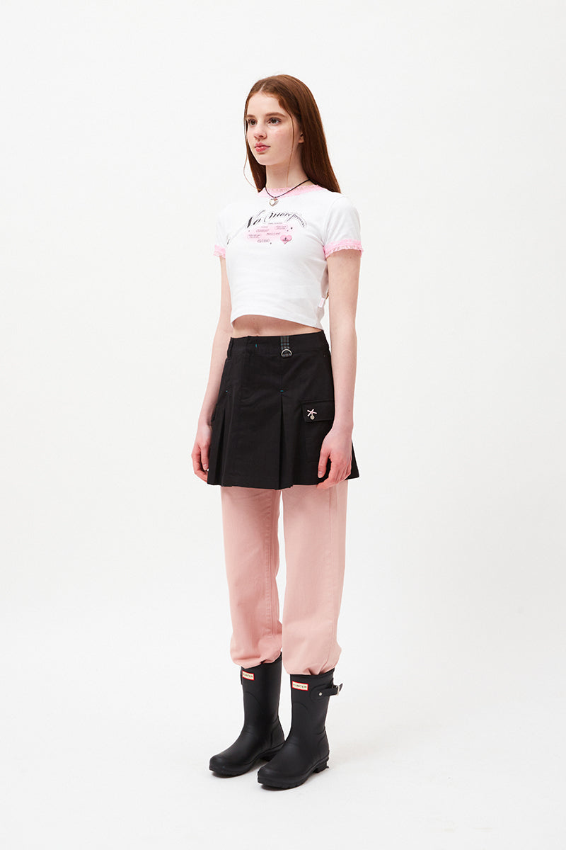 チェリーホットフィックスレースクロップTシャツ【ホワイト】