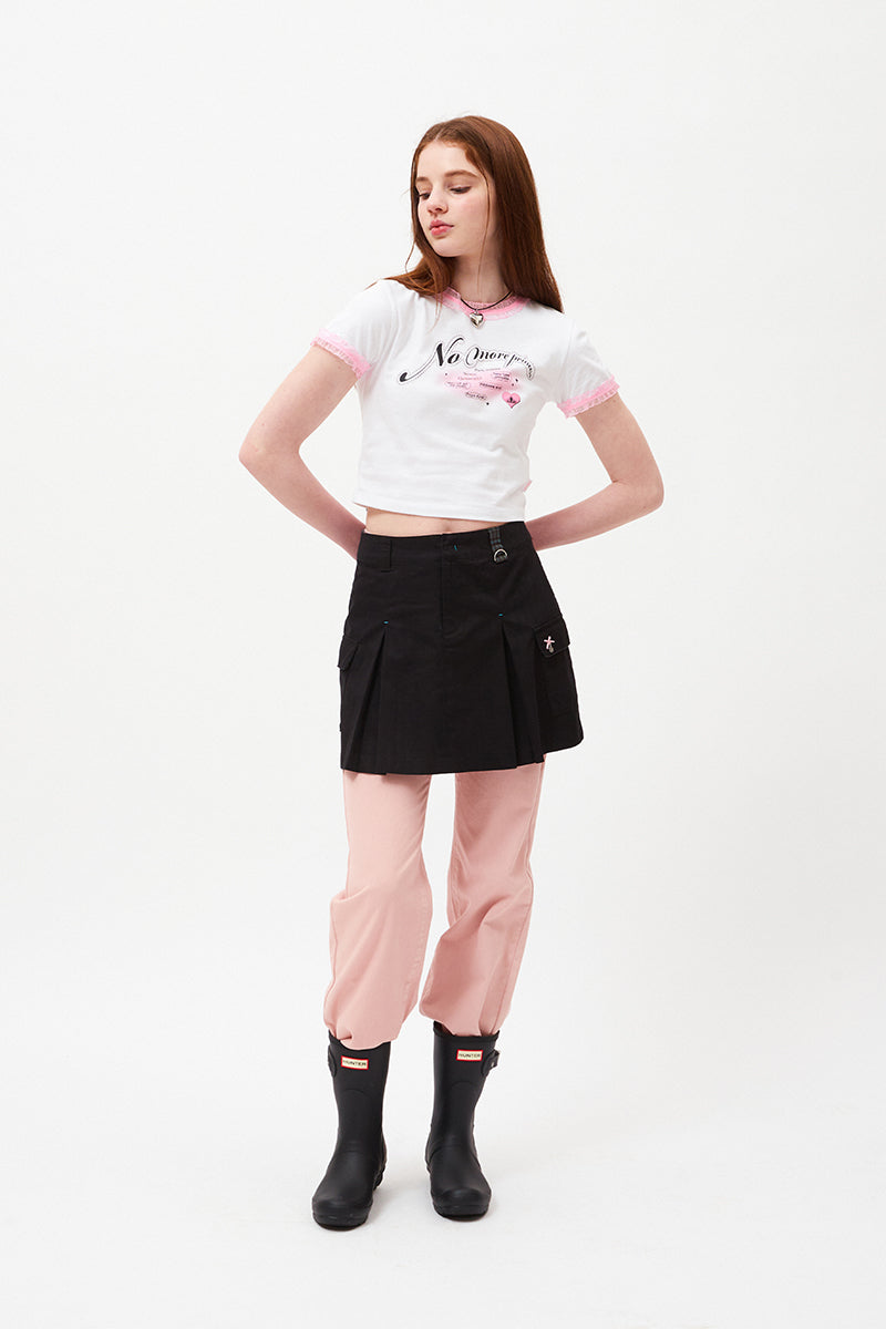 チェリーホットフィックスレースクロップTシャツ【ホワイト】