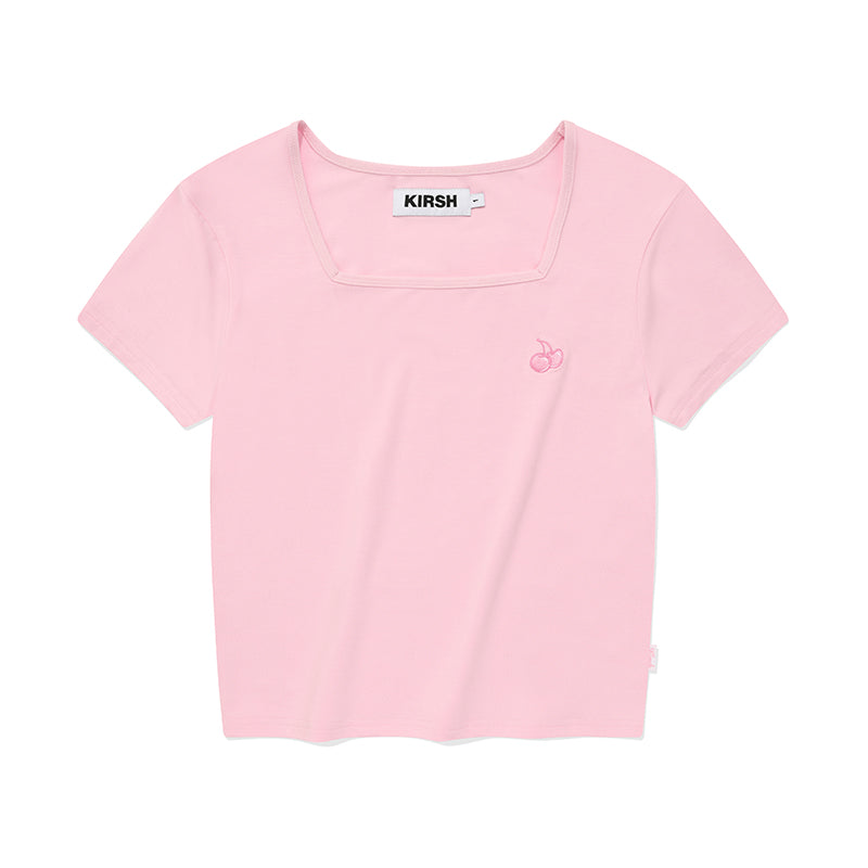 SMALL CHERRY SQUARE NECK CROP T-SHIRT【PINK】