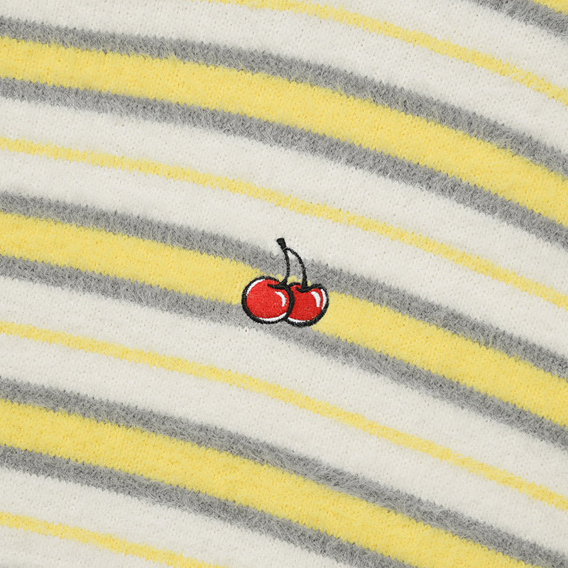 チェリーストライプパターンニット【ライトイエロー】