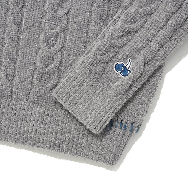 チェリーVネッククロップケーブルニット【メランジグレー】