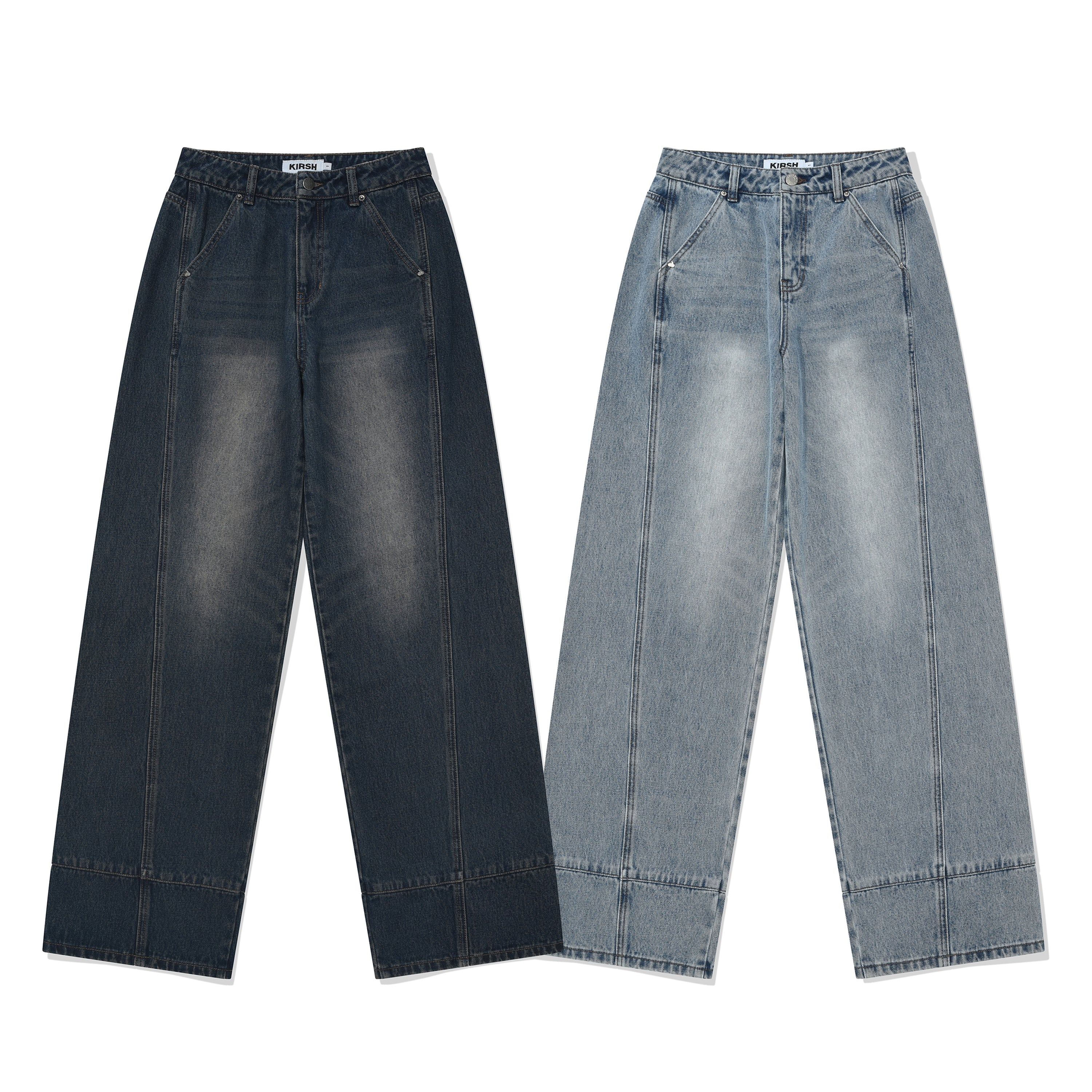 カーブラインワイドフィットデニムパンツ【ブルー】