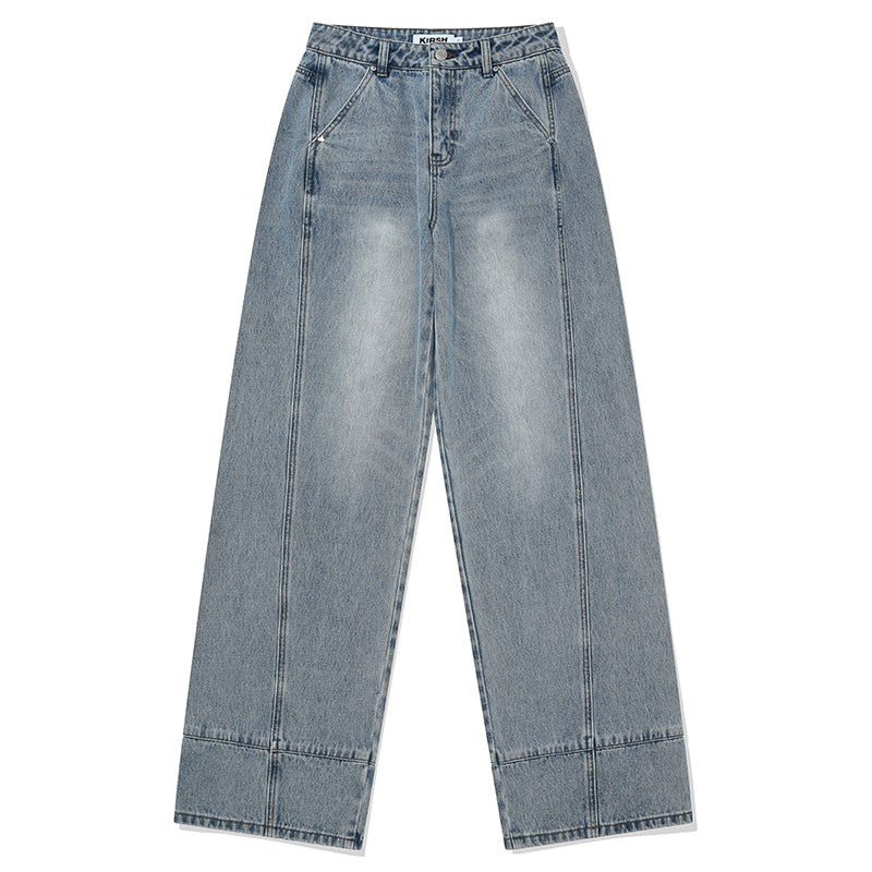 カーブラインワイドフィットデニムパンツ【ブルー】