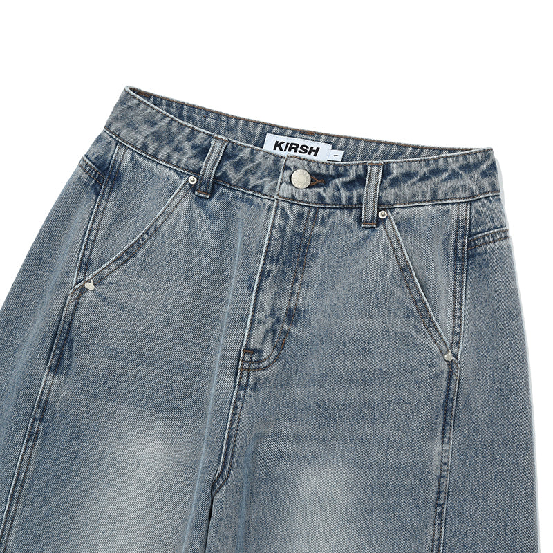 カーブラインワイドフィットデニムパンツ【ブルー】