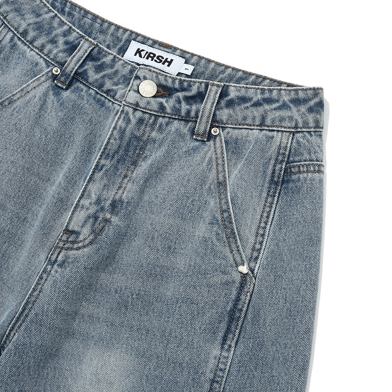 カーブラインワイドフィットデニムパンツ【ブルー】