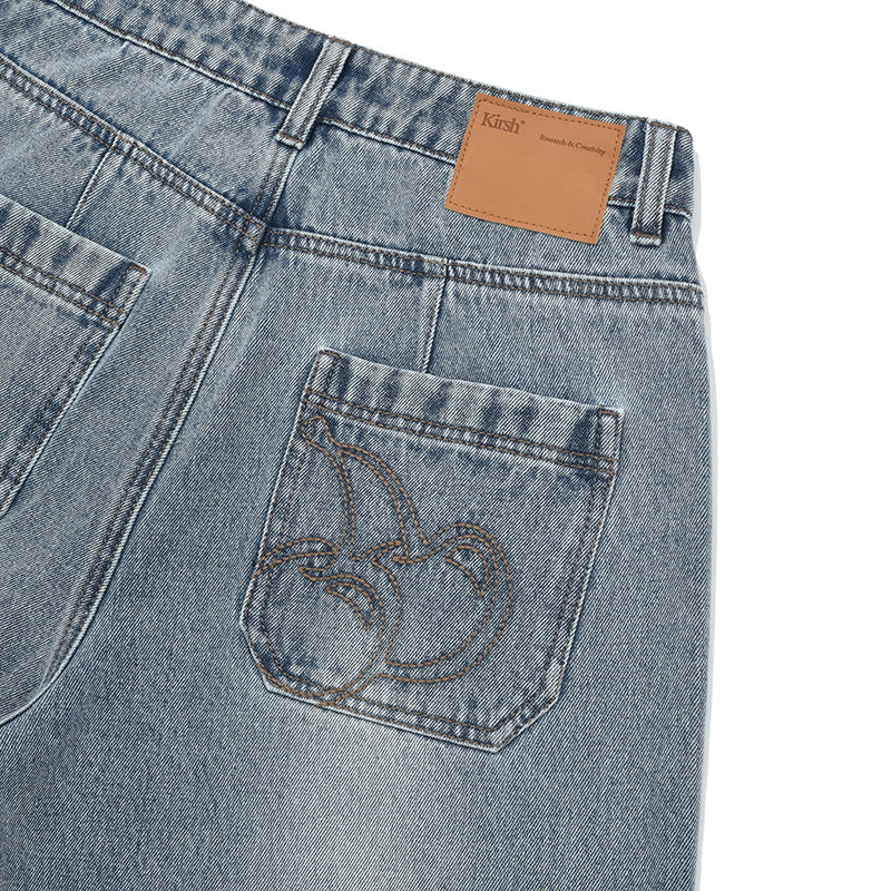 カーブラインワイドフィットデニムパンツ【ブルー】