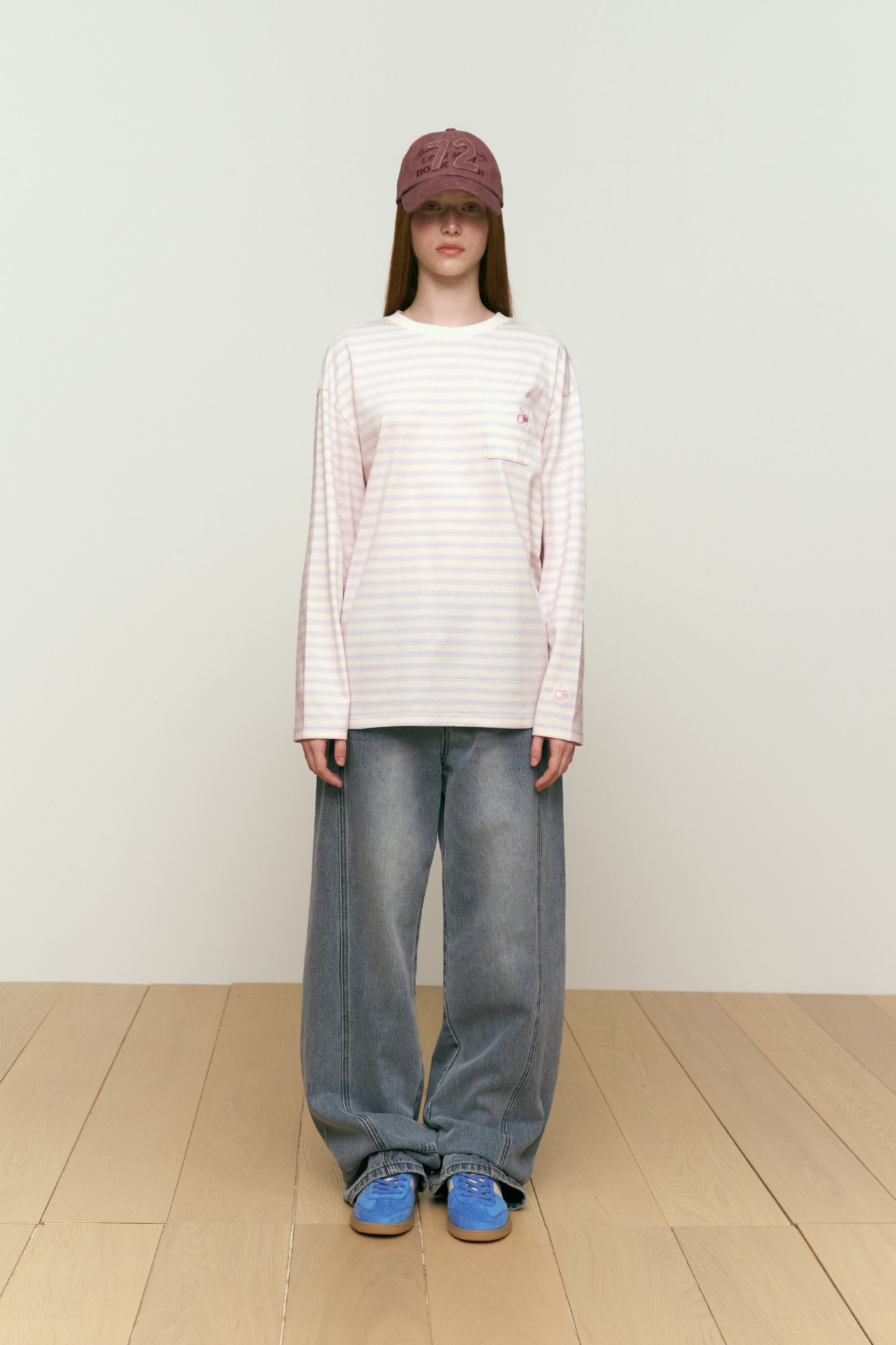 カーブラインワイドフィットデニムパンツ【ブルー】