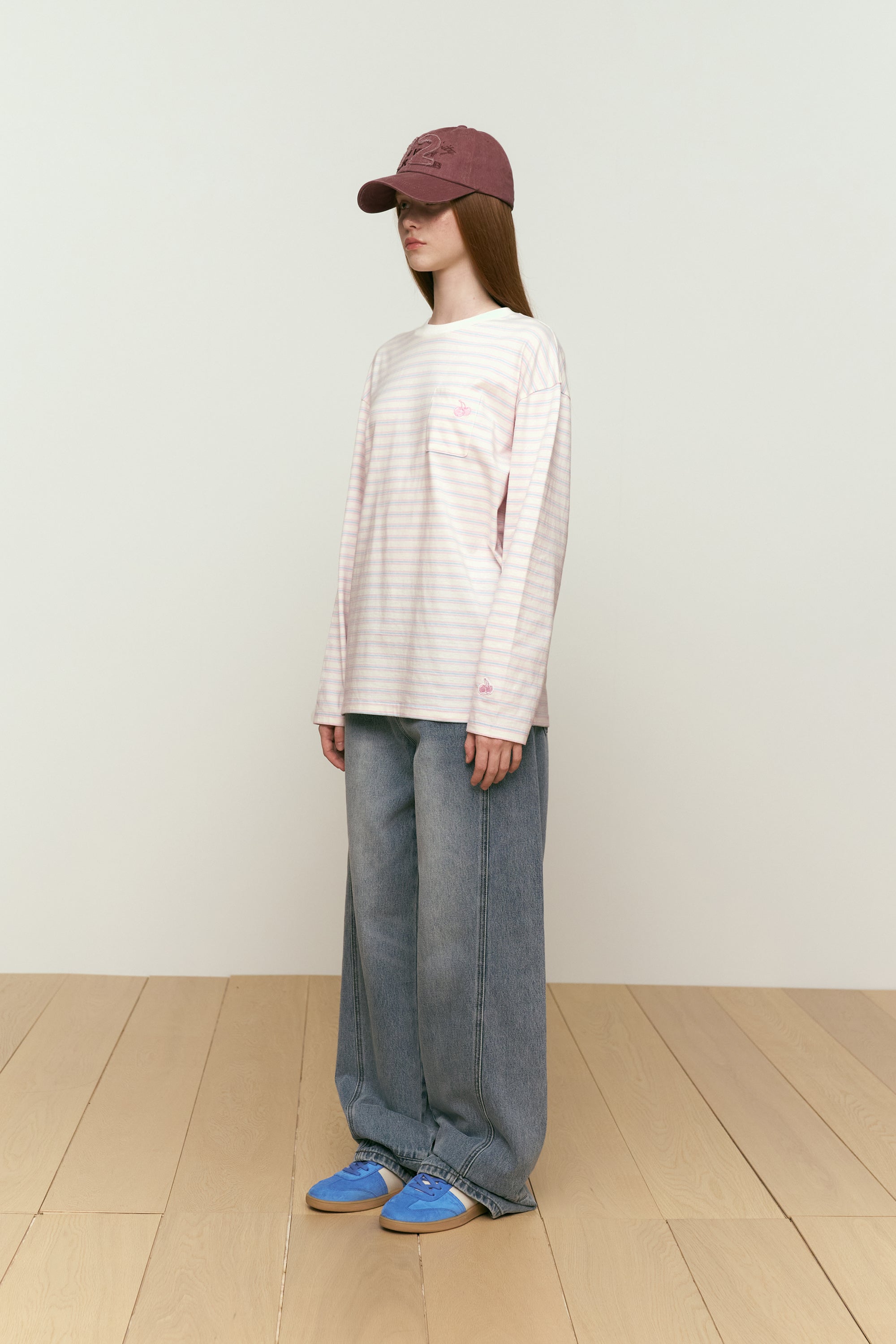 カーブラインワイドフィットデニムパンツ【ブルー】