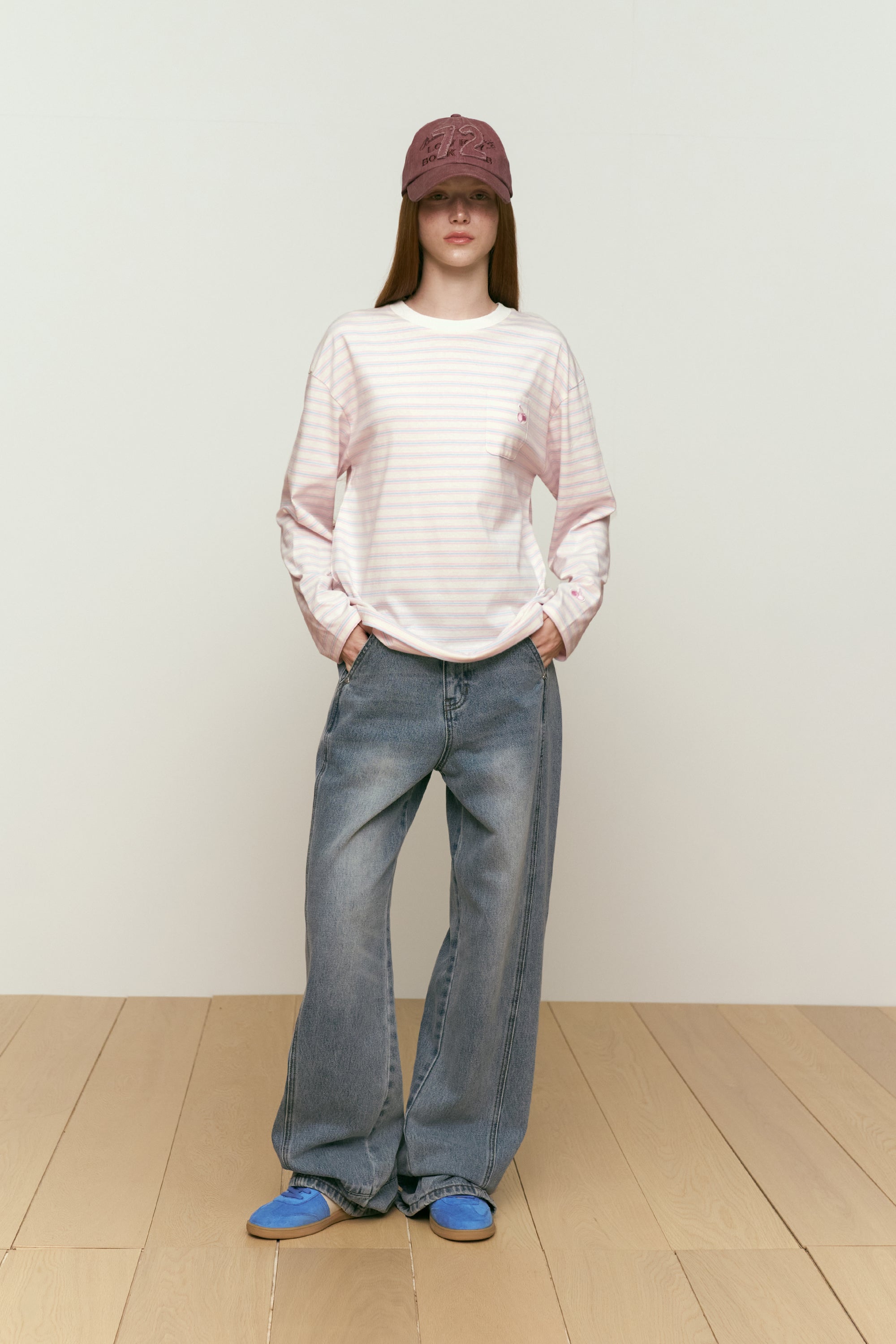 カーブラインワイドフィットデニムパンツ【ブルー】