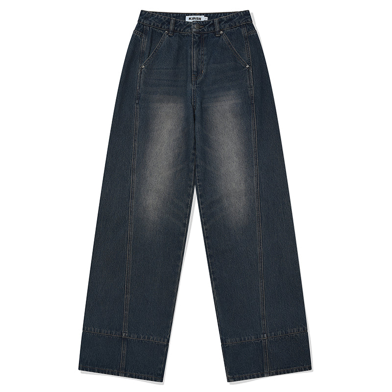 カーブラインワイドフィットデニムパンツ【ブルー】