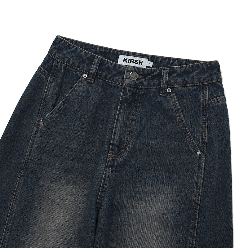 カーブラインワイドフィットデニムパンツ【ブルー】