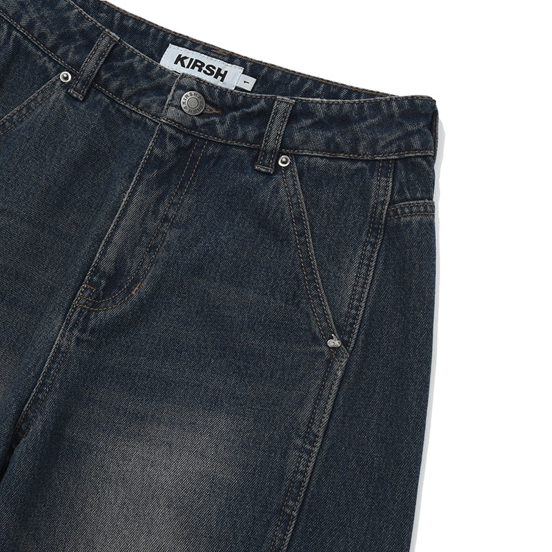 カーブラインワイドフィットデニムパンツ【ブルー】