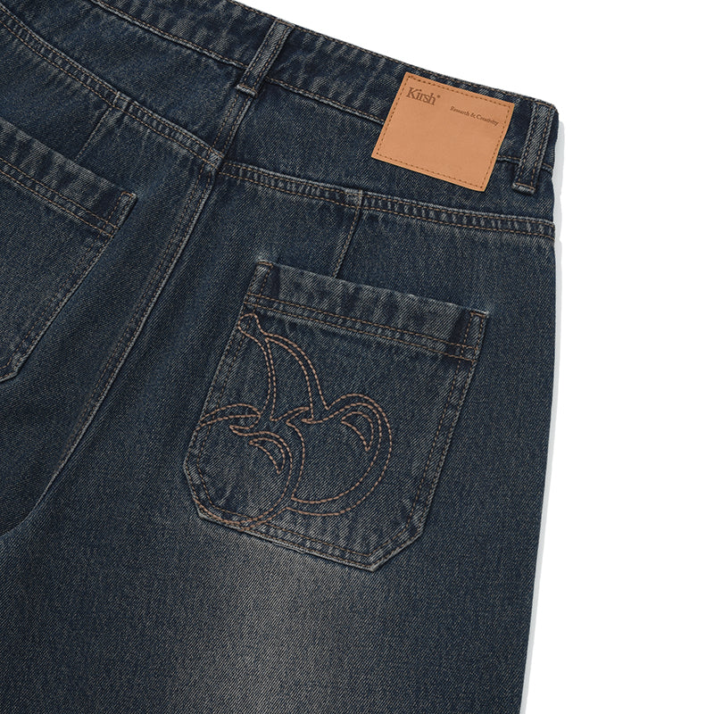 カーブラインワイドフィットデニムパンツ【ブルー】