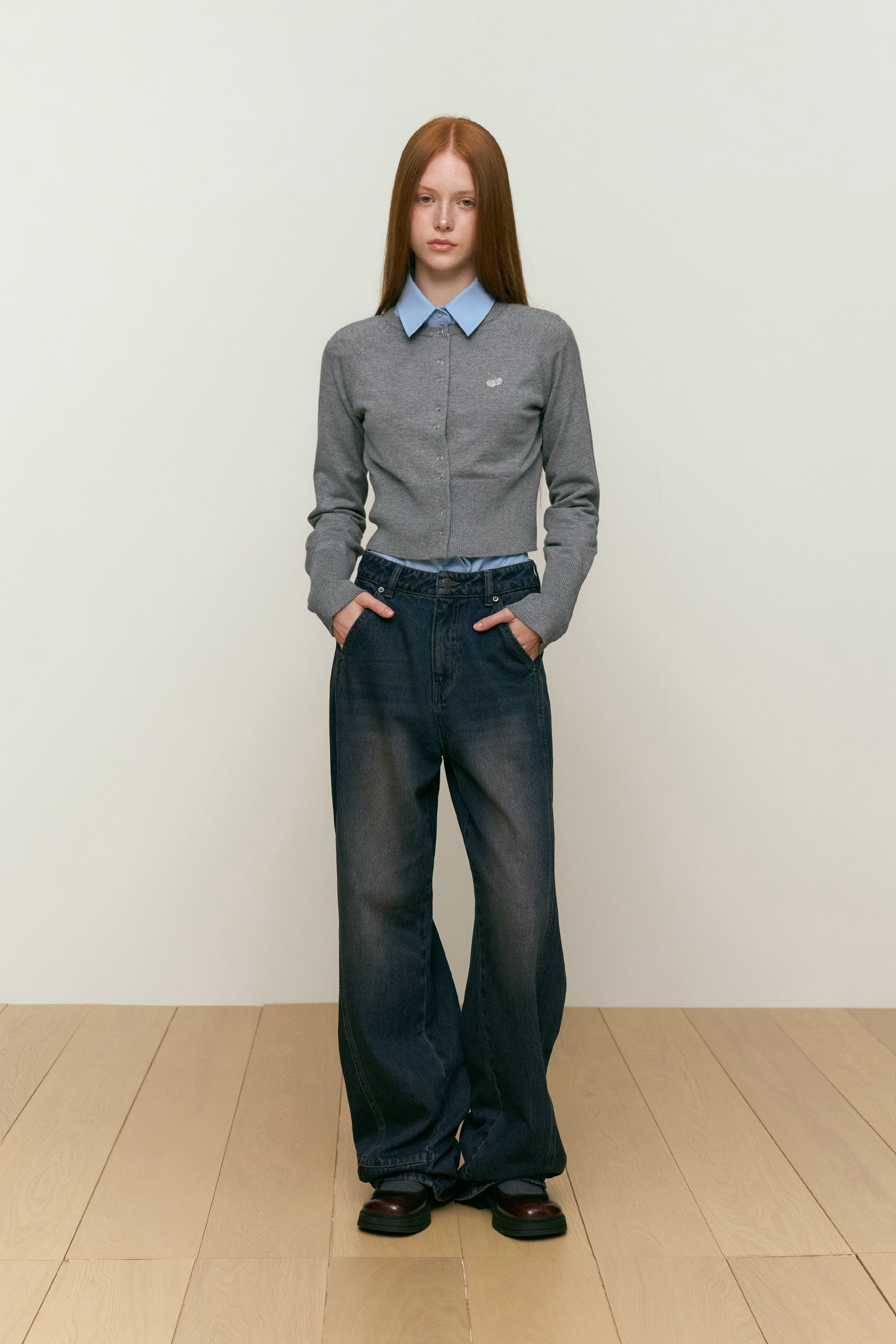 カーブラインワイドフィットデニムパンツ【ブルー】