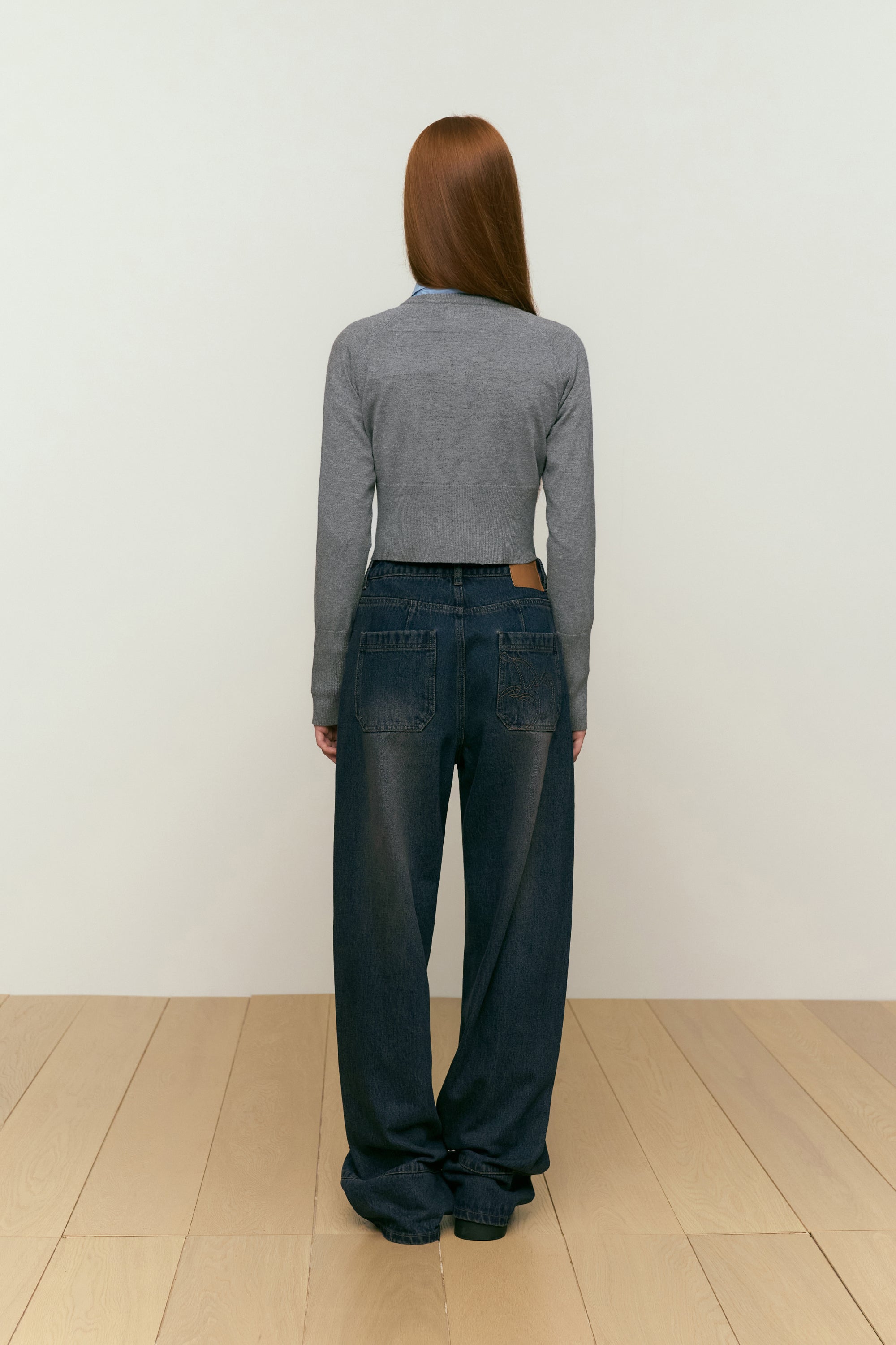 カーブラインワイドフィットデニムパンツ【ブルー】