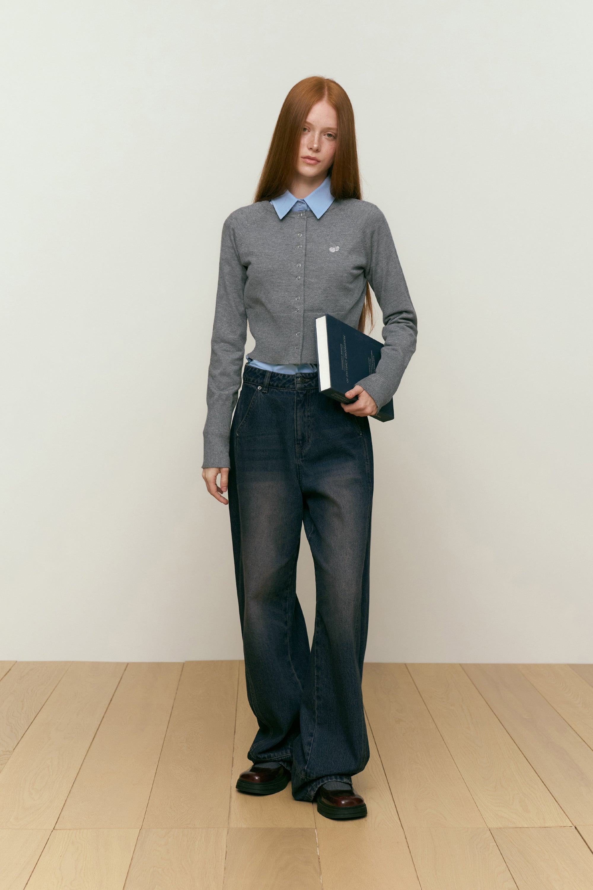 カーブラインワイドフィットデニムパンツ【ブルー】