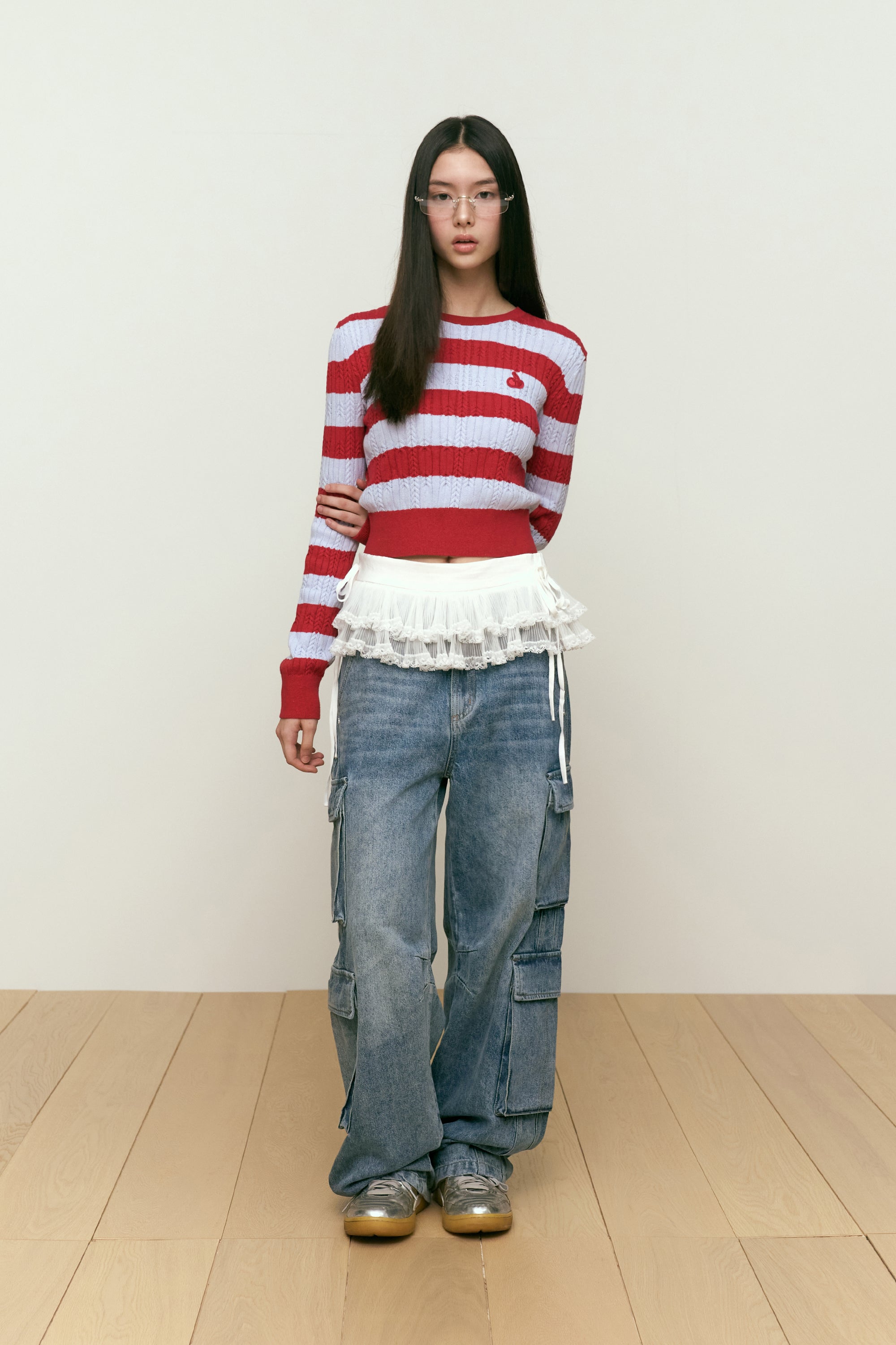 スモールチェリーストライプクロップニット【レッド】