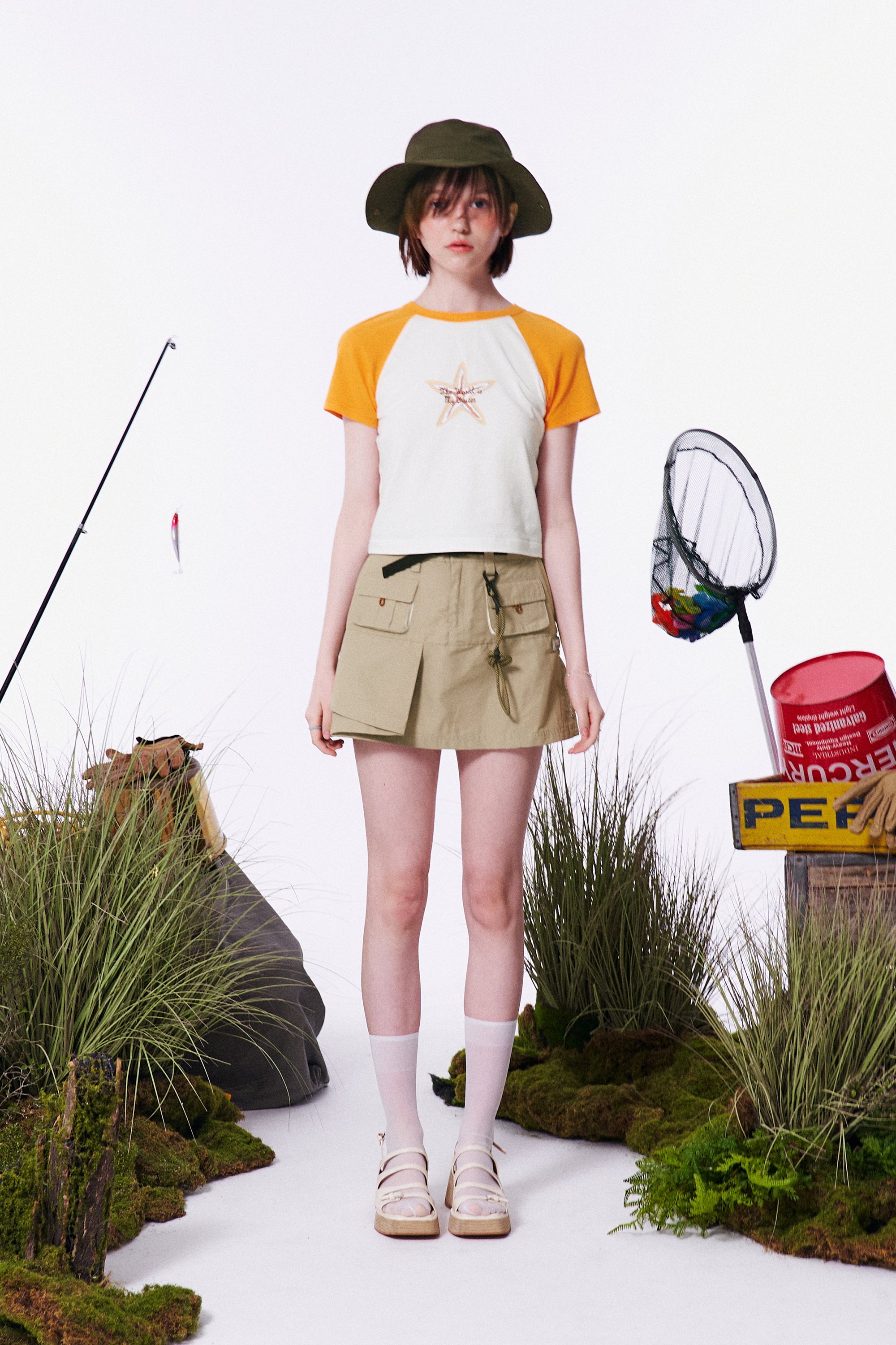 フィッシングミックスラグランクロップTシャツ【スカイ】