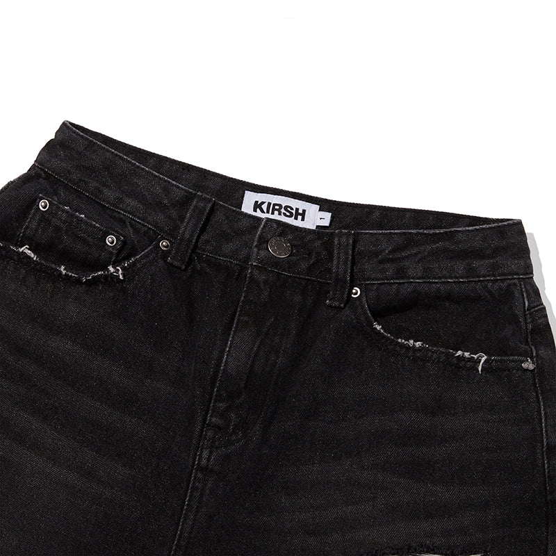 ダメージハーフデニムパンツ【ブラック】