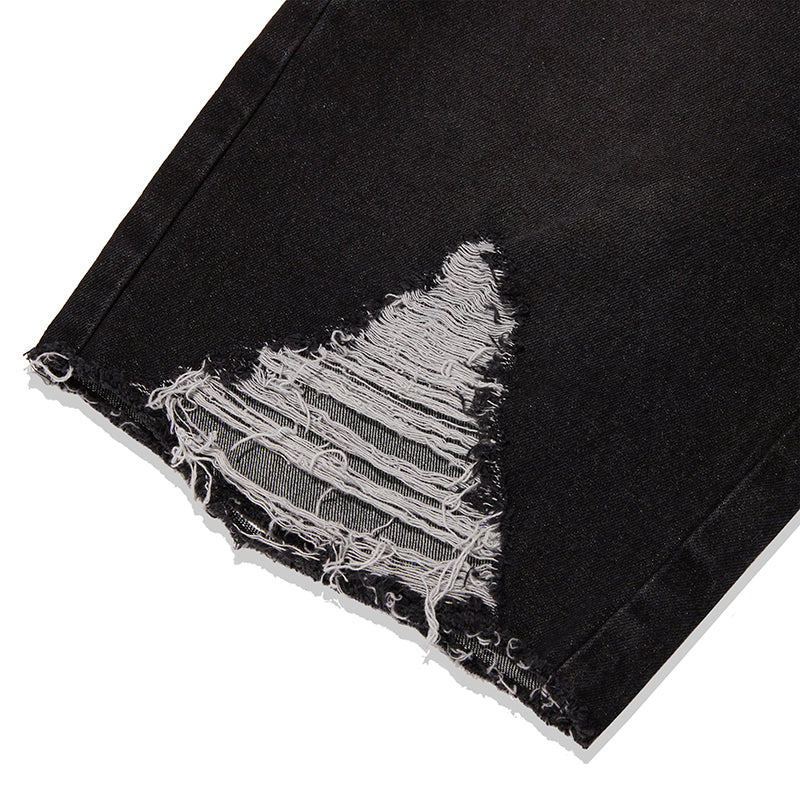 ダメージハーフデニムパンツ【ブラック】