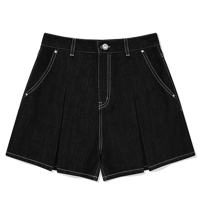 フレアショートデニムパンツ【ブラック】