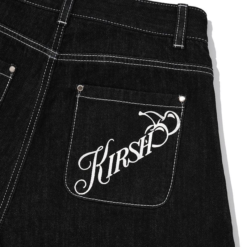 フレアショートデニムパンツ【ブラック】