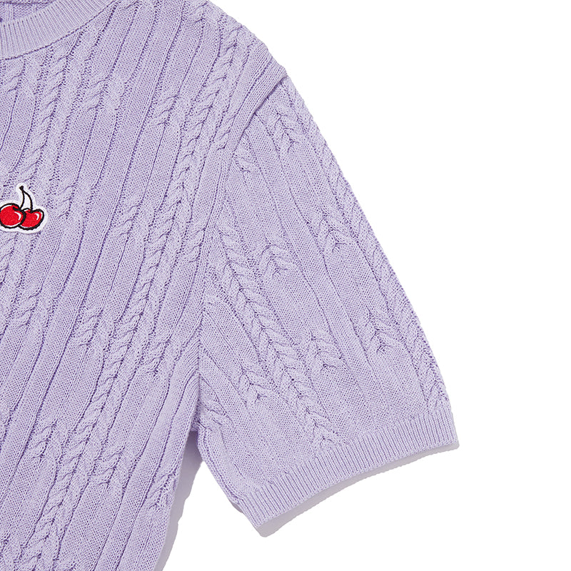 スモールチェリーケーブルクロップショートスリーブニット【ラベンダー】