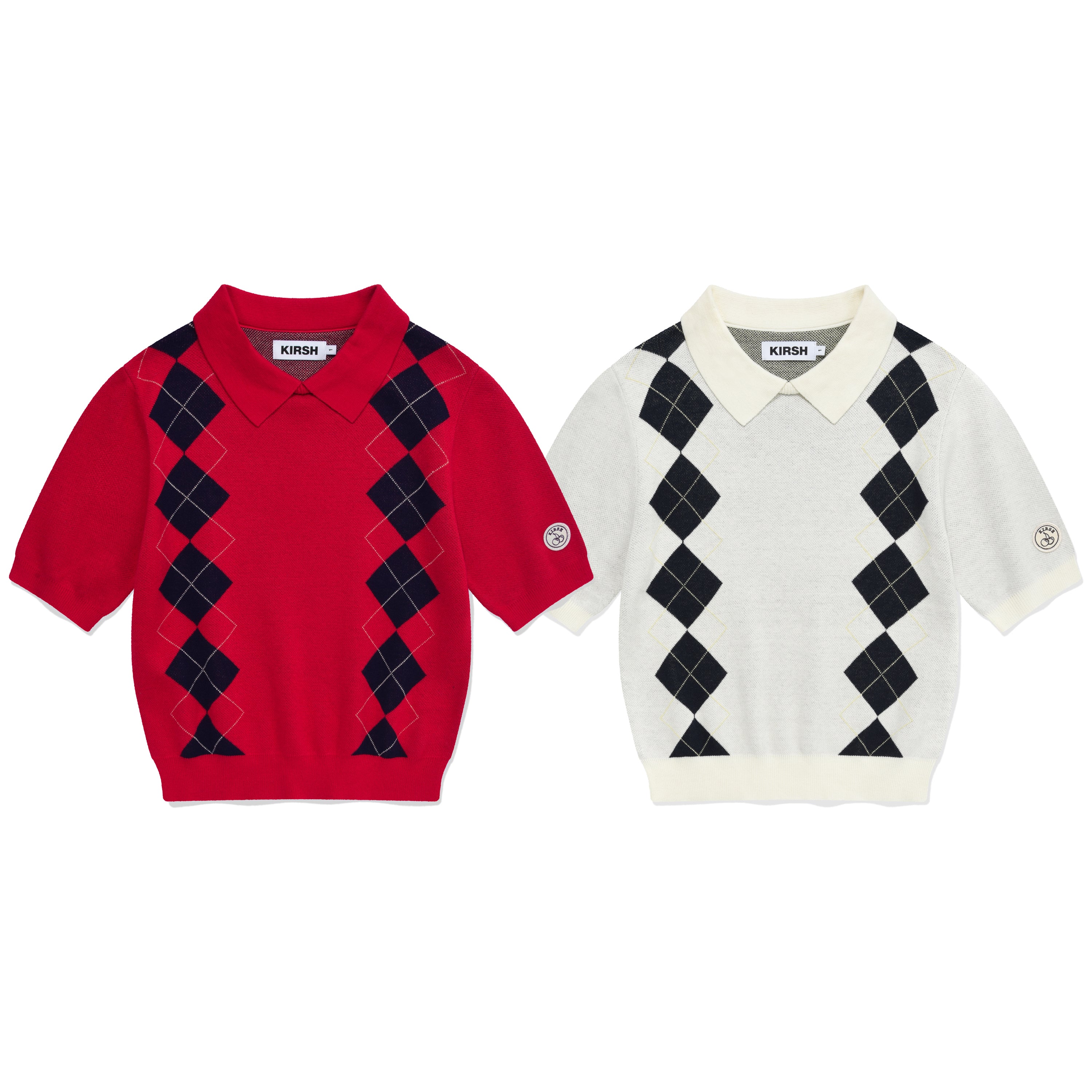 アーガイルパターンショートスリーブニット【レッド】