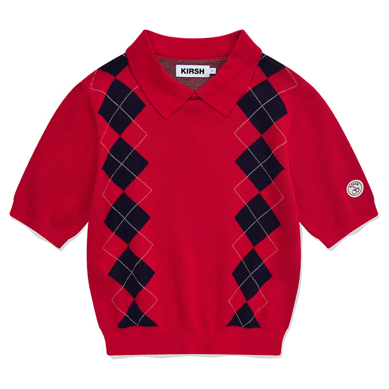 アーガイルパターンショートスリーブニット【レッド】