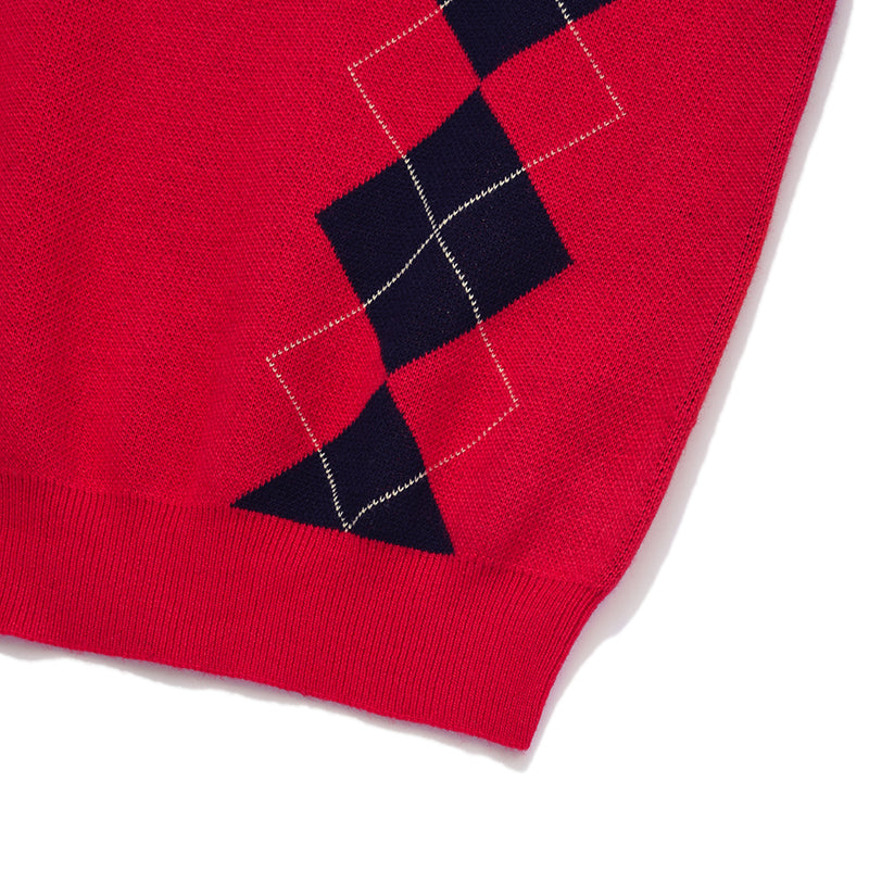 アーガイルパターンショートスリーブニット【レッド】