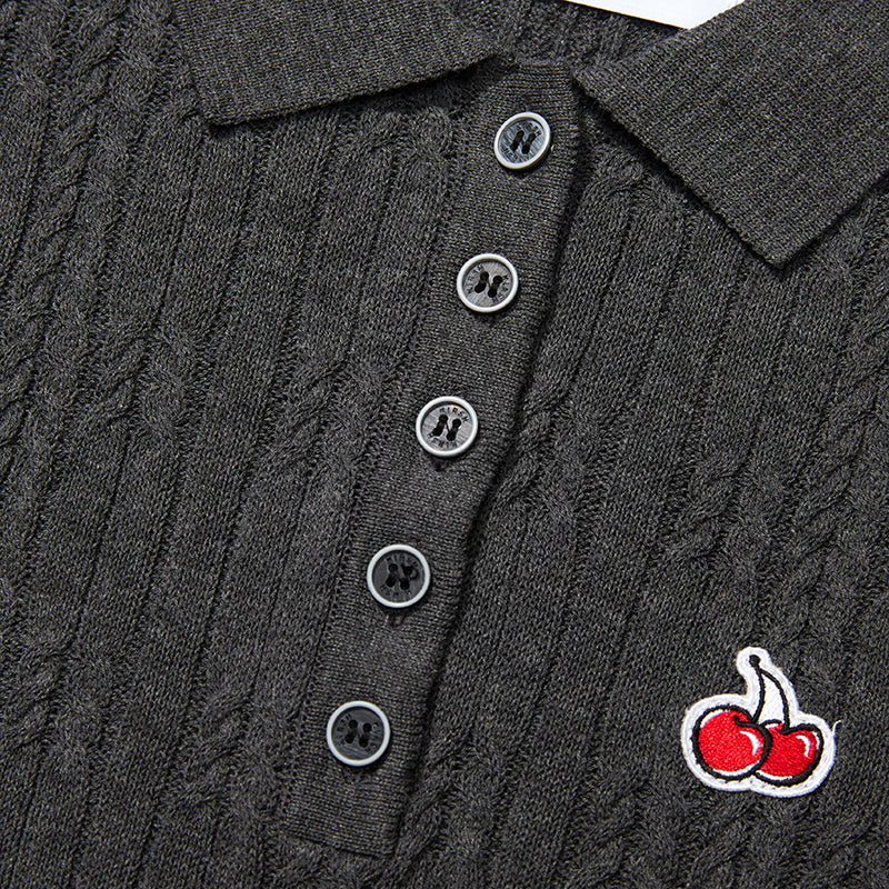 スモールチェリーケーブルニットドレス【メランジグレー】