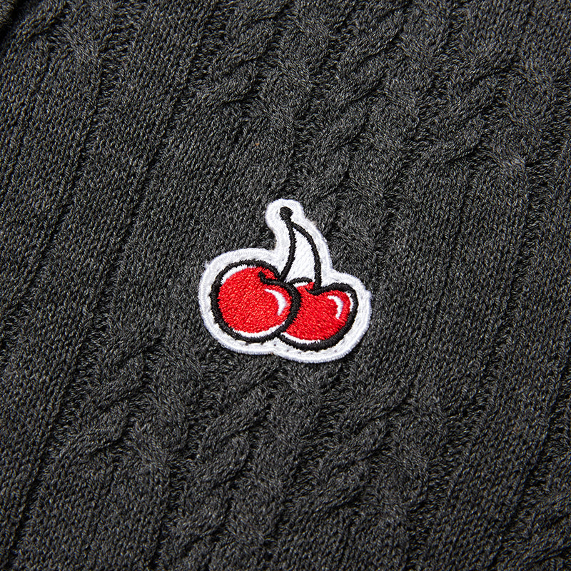 スモールチェリーケーブルニットドレス【メランジグレー】