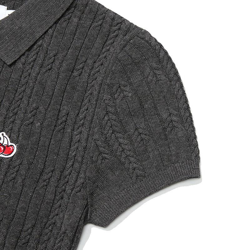 スモールチェリーケーブルニットドレス【メランジグレー】