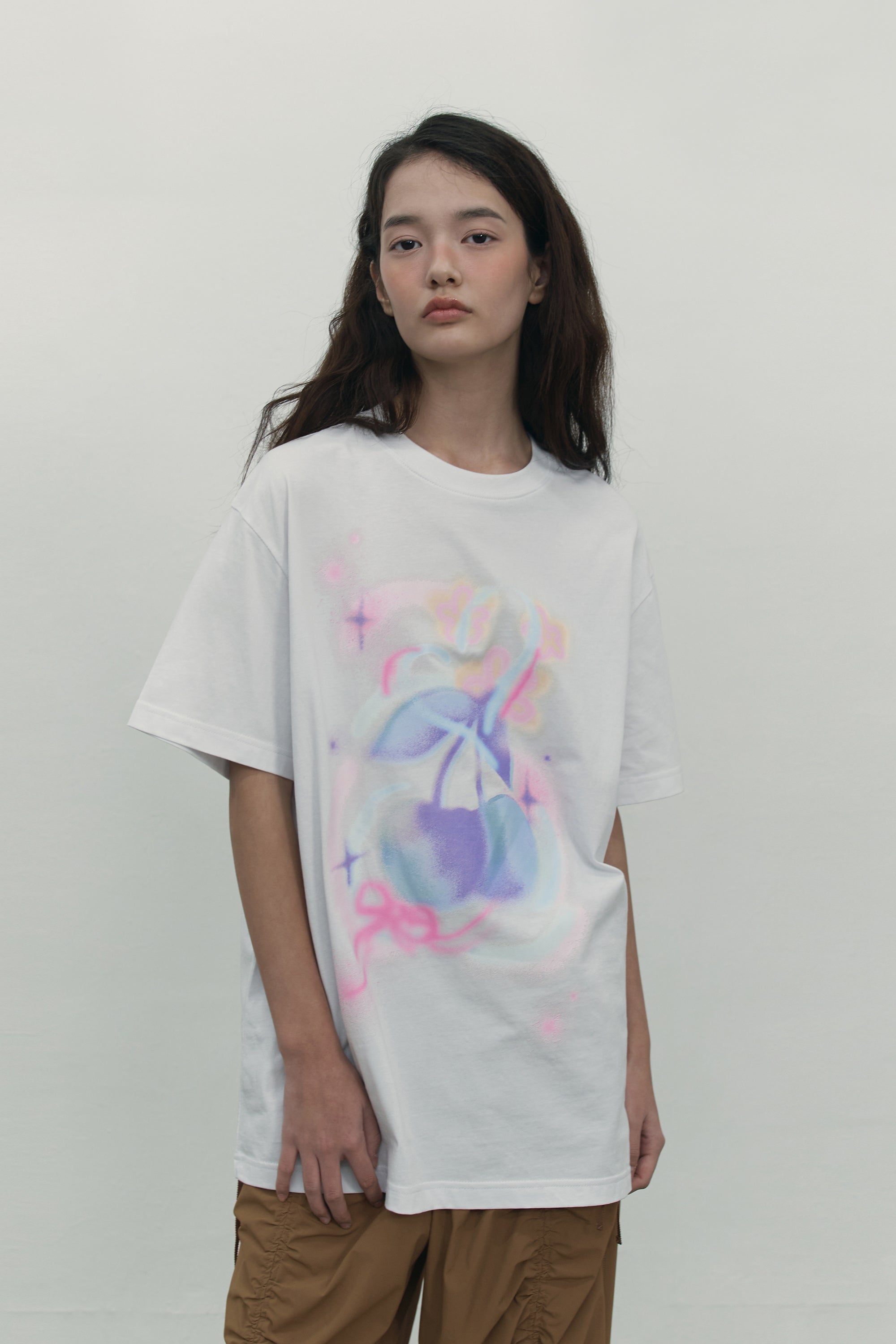 チェリーブラーグラフィックTシャツ【メランジグレー】