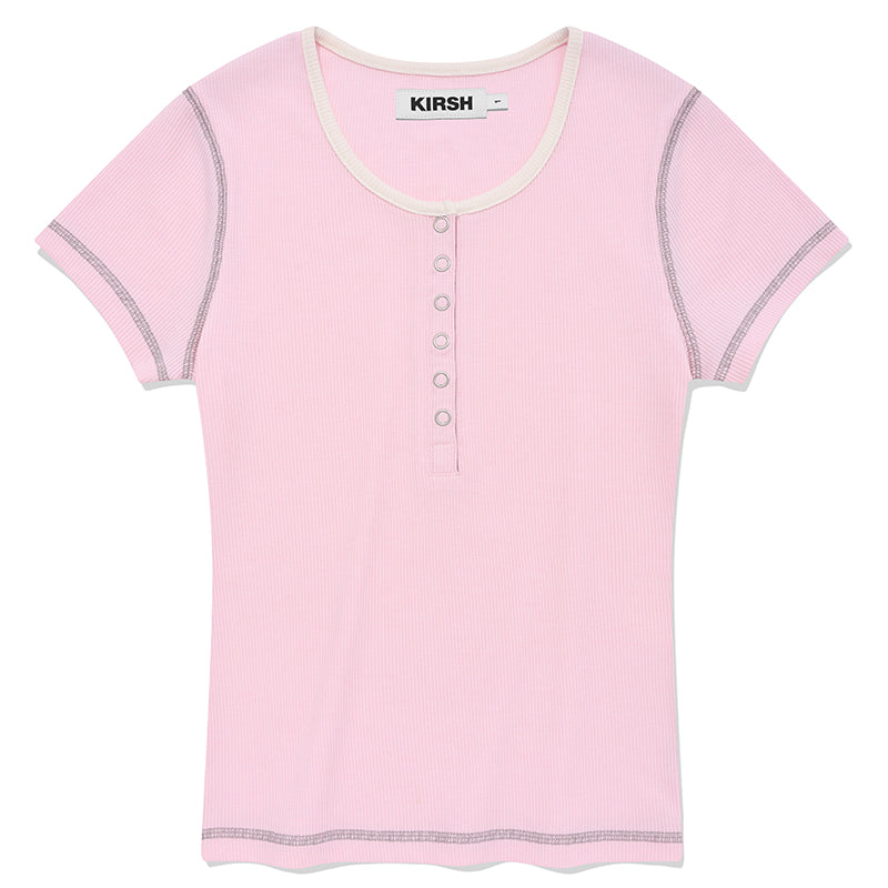 ステッチポイントスリムフィットTシャツ【ピンク】