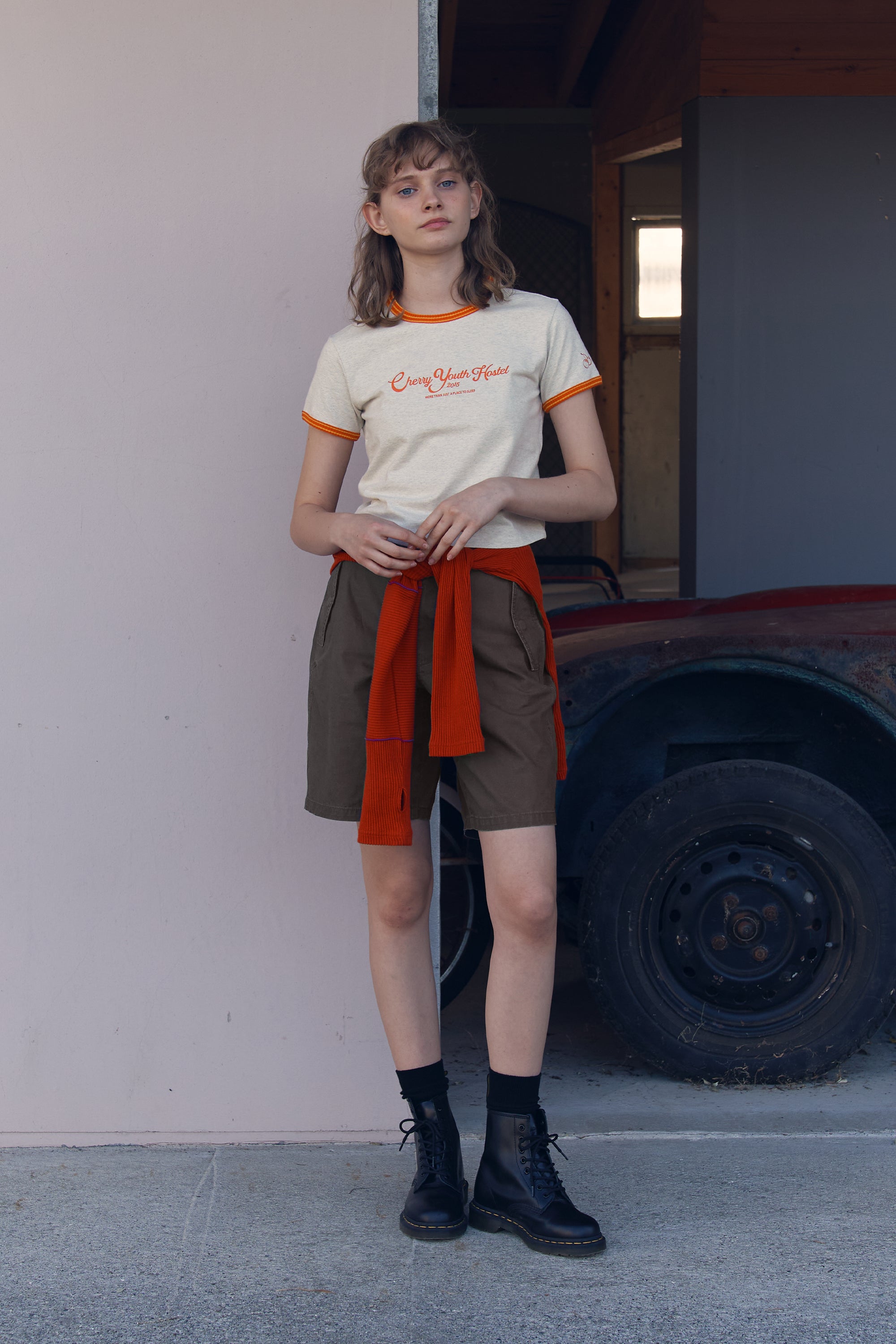 カラーコンビネーション クロップTシャツ【オートミール】