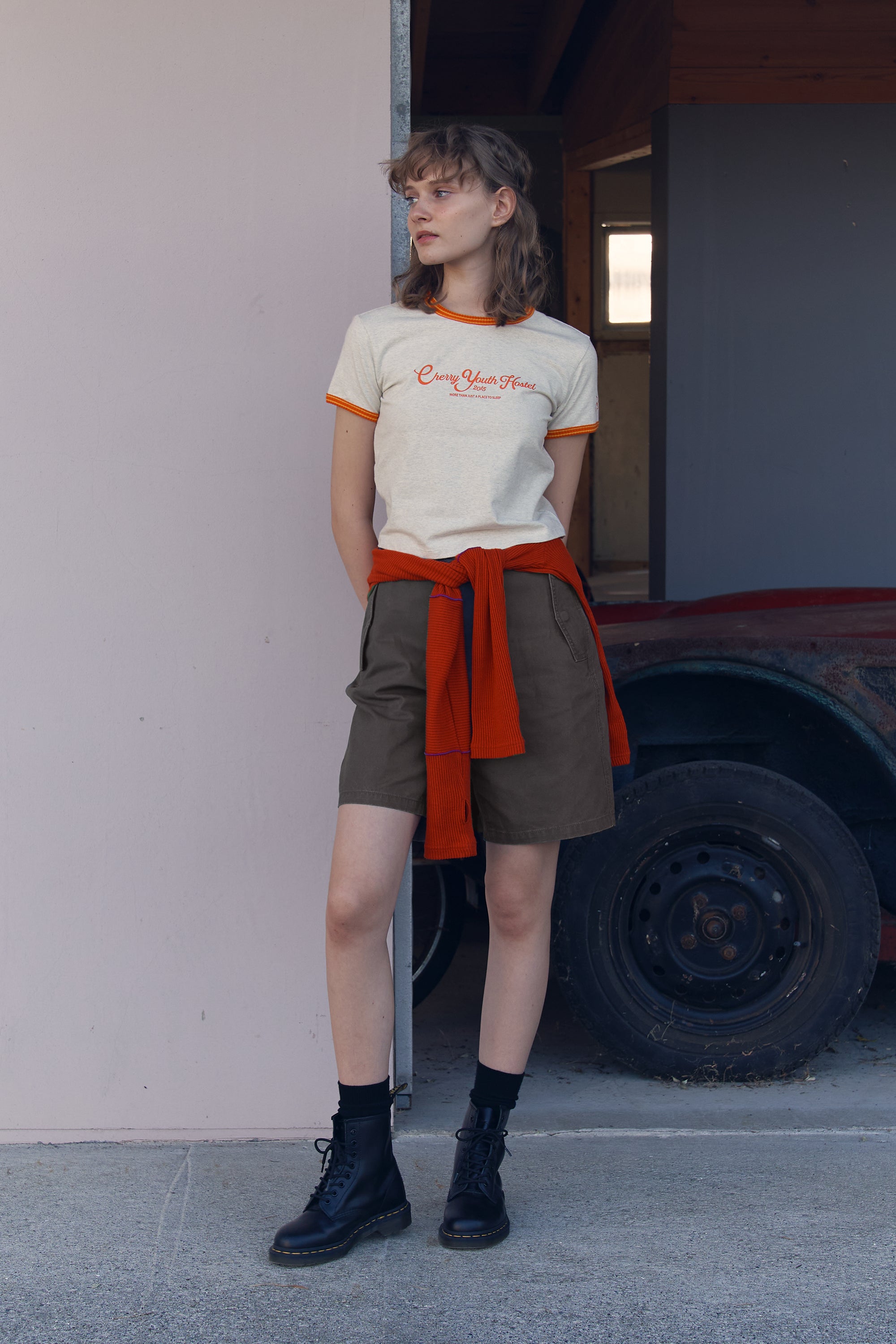 カラーコンビネーション クロップTシャツ【オートミール】