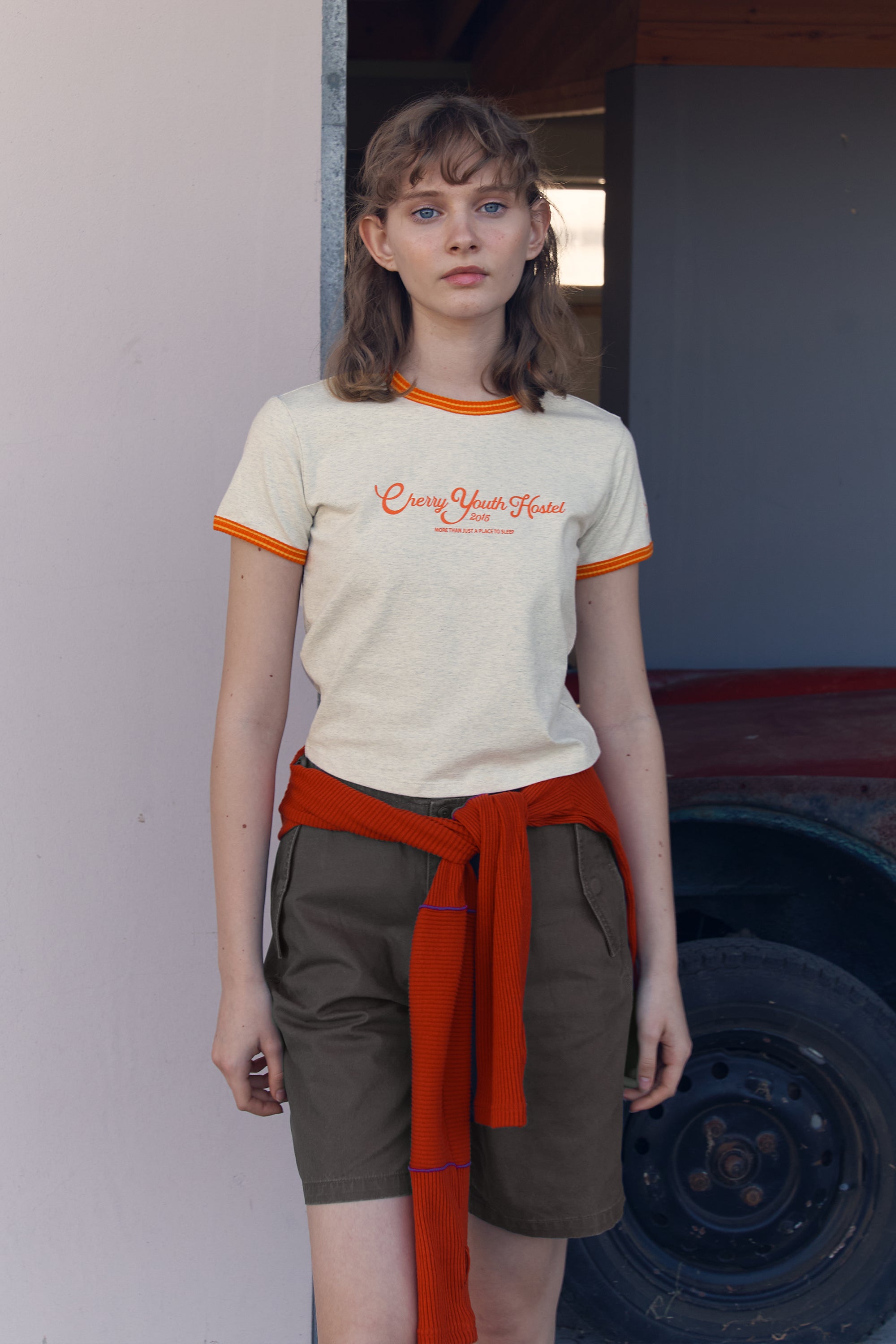 カラーコンビネーション クロップTシャツ【オートミール】
