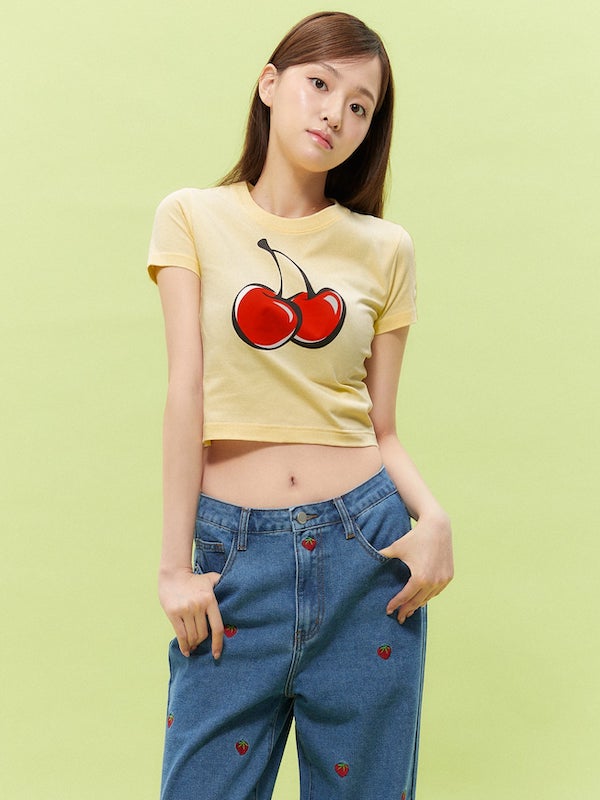 【Big Cherry Tokyo Collection】シグネチャービックチェリークロップTシャツ【レモン】